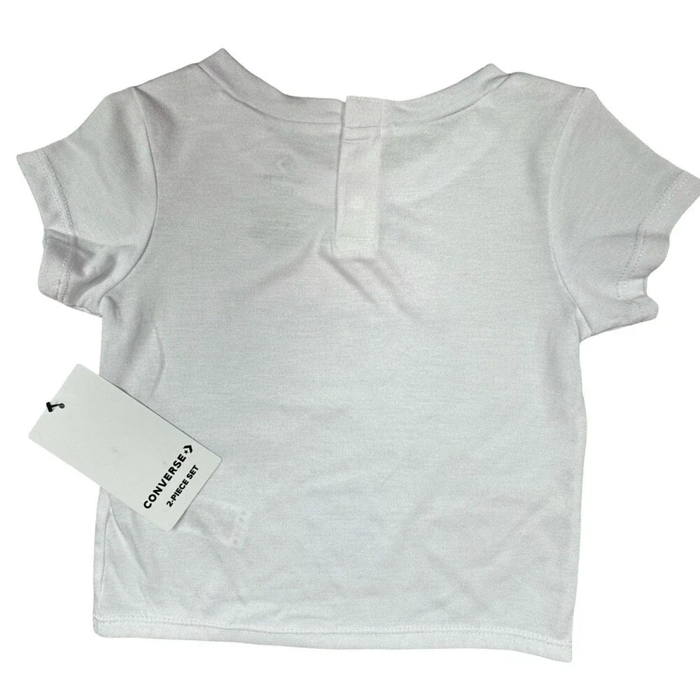 Converse 18 Month 2-Piece Set Girls White Tee & Purple Biker Short Youth New